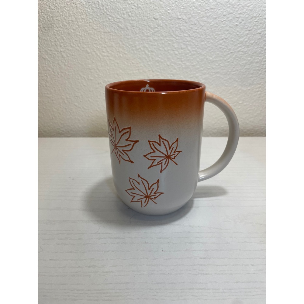 VTG Fall Leaves Pumpkin Mug Orange White‎ Ceramic Coffee Cup